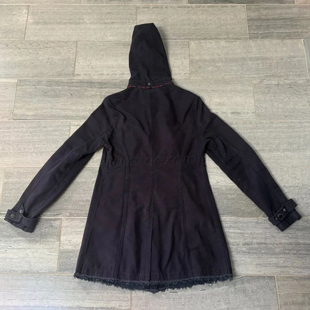 Free People Cotton Utility Drawstring Waist Hooded Jacket Coat Navy Size 8